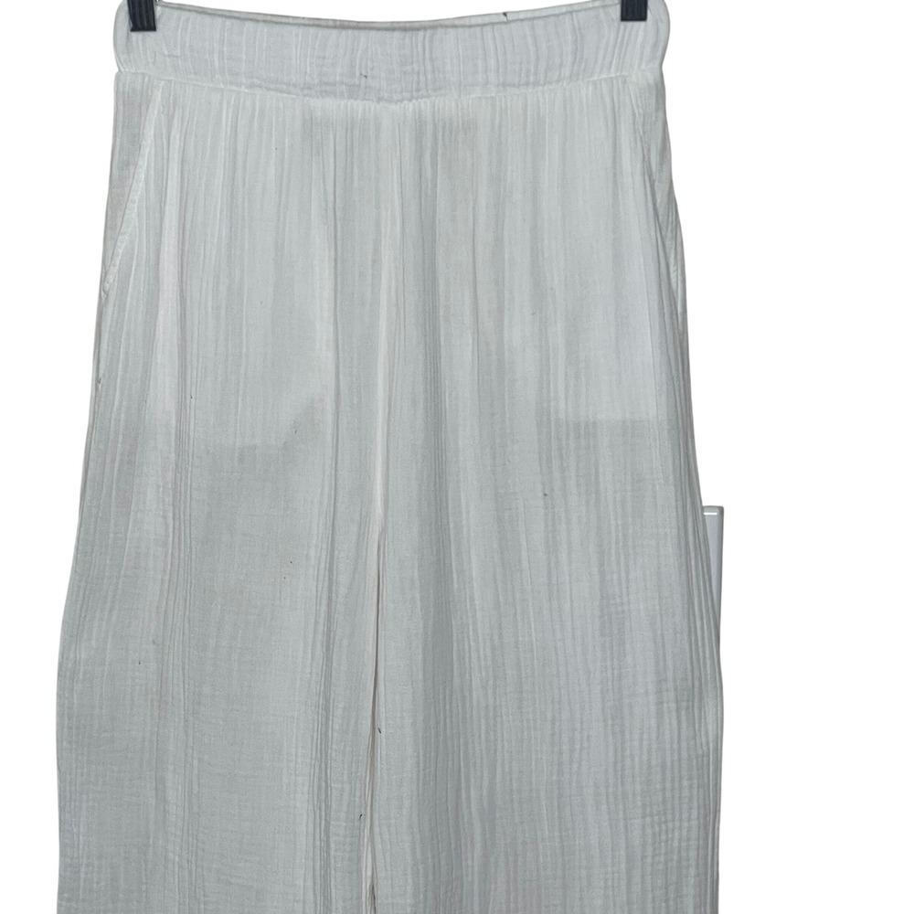Faherty White Organic Cotton Crinkle Gauze Wide Leg Pants Womens Small Relaxed - Picture 3 of 6